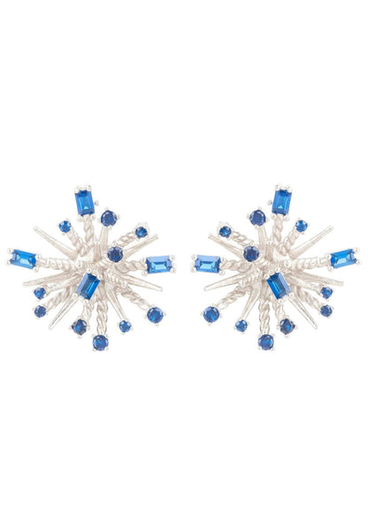 Latelita London Cosmic Bang Baguette Cz Stud Earrings Sapphire Blue Cz Silver