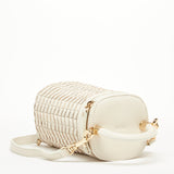 SUSU Elsa Basket Weave Leather Shoulder Bag Off-White