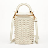 SUSU Elsa Basket Weave Leather Shoulder Bag Off-White