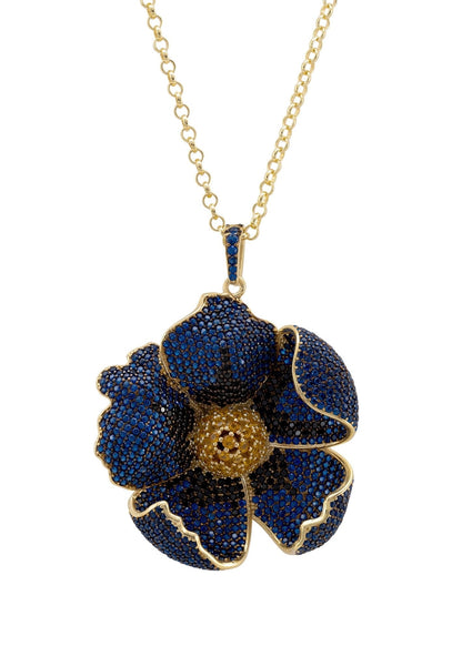 Latelita London Poppy Pendant Necklace Gold Sapphire Blue Cz