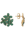 Latelita London Flowers Large Stud Earrings Gold Emerald Green