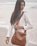 STITCH & HIDE WASHED LEATHER AVALON CROSSBODY BAG TAUPE - FREE WALLET POUCH