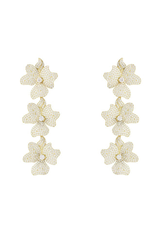 Latelita London Jasmine Flower Triple Drop Earrings Gold