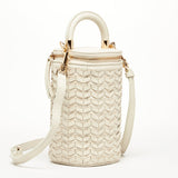 SUSU Elsa Basket Weave Leather Shoulder Bag Off-White