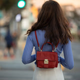 SUSU Linda Red Leather Backpack Shoulder Bag