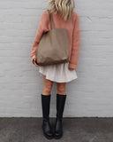 STITCH & HIDE LEATHER GEORGIA TOTE BAG BLACK - FREE WALLET POUCH