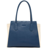 SUSU Jody Blue Ivory Leather Tote Shoulder Bag