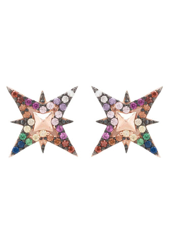 Latelita London North Star Rainbow Stud Earrings Rosegold