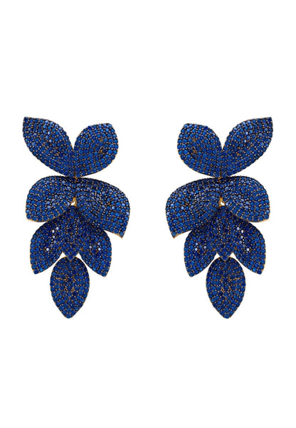 Latelita London Petal Cascading Flower Earrings Gold Sapphire Cz