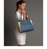 SUSU Jody Blue Ivory Leather Tote Shoulder Bag