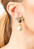 Latelita London Baroque Pearl Honey Bee Drop Earrings Gold