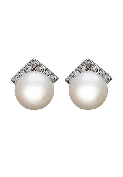 Latelita London Pearl Angular Stud Earrings Silver