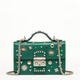 SUSU The Hollywood Studded Leather Crossbody Bag Ever green