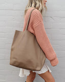STITCH & HIDE LEATHER GEORGIA TOTE BAG BLACK - FREE WALLET POUCH