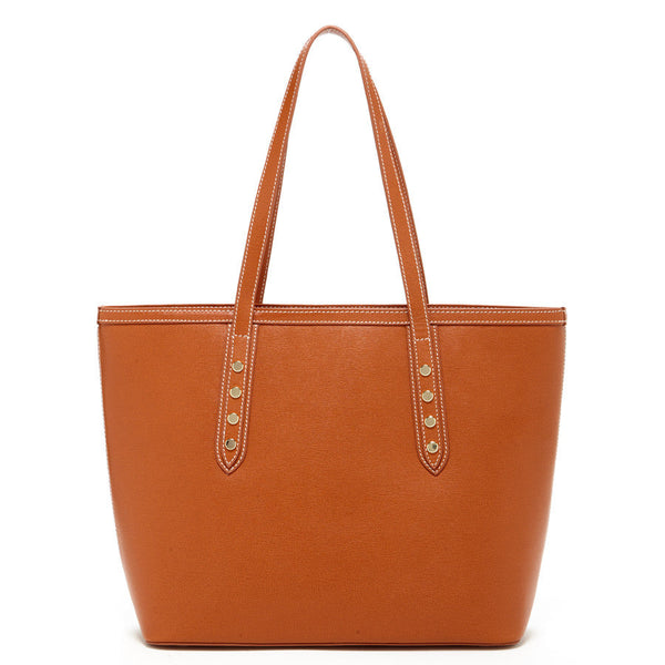 SUSU Brown Leather Shoulder Tote Bag