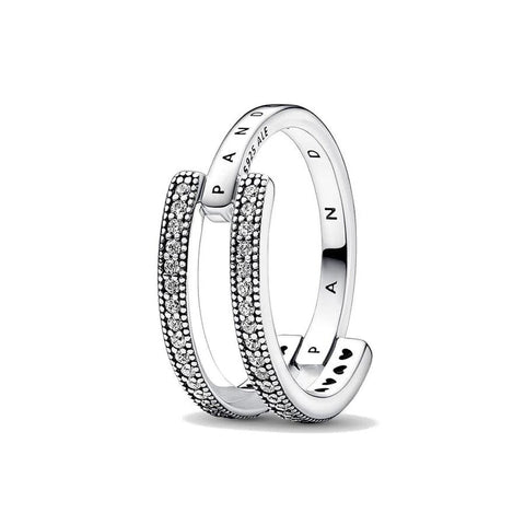 Ladies' Ring Pandora SIGNATURE LOGO & PAVE DOUBLE BAND - RING - SIZE 54-0