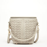 SUSU Anna Woven Leather Shoulder Crossbody Bag Grayish Beige