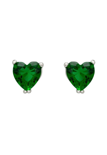 Latelita London Asscher Cut Heart Stud Earrings Silver Emerald