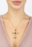 Latelita London Santa Maria Extra Large Gemstone Cross Pendant Gold