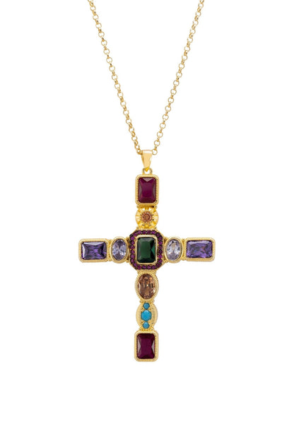 Latelita London Santa Maria Extra Large Gemstone Cross Pendant Gold