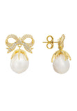 Latelita London Baroque Pearl Ribbon and Bows Drop Earrings Gold