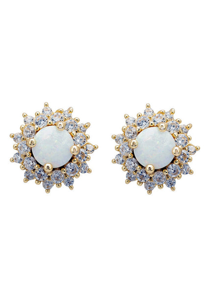 Latelita London Opal and Flower Stud Earrings Gold