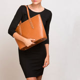 SUSU Brown Leather Shoulder Tote Bag