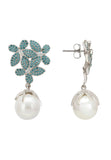 Latelita London Flowers Pearl Earrings Aqua Blue Silver