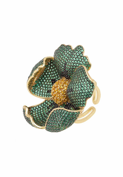 Latelita London Poppy Flower Green Ring Gold