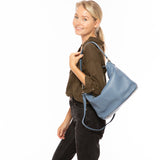 SUSU Lauren Faded Denim Leather Hobo Shoulder Bag Blue