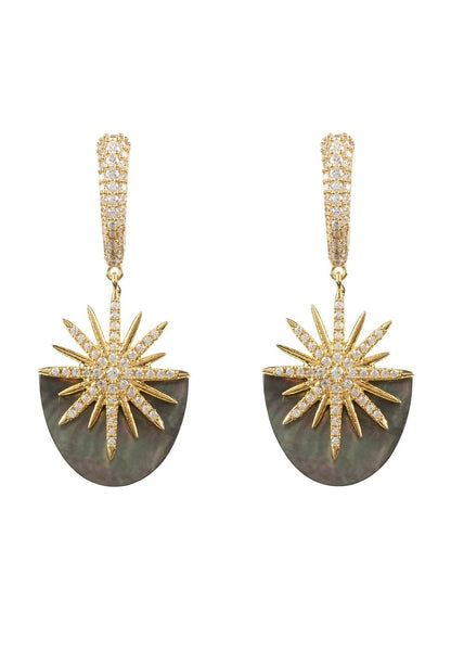 Latelita London Sunburst Grey Mother of Pearl Earrings Gold