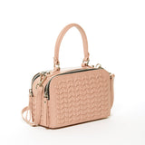 SUSU Kayla Pink Woven Leather Shoulder Crossbody Satchel Bag