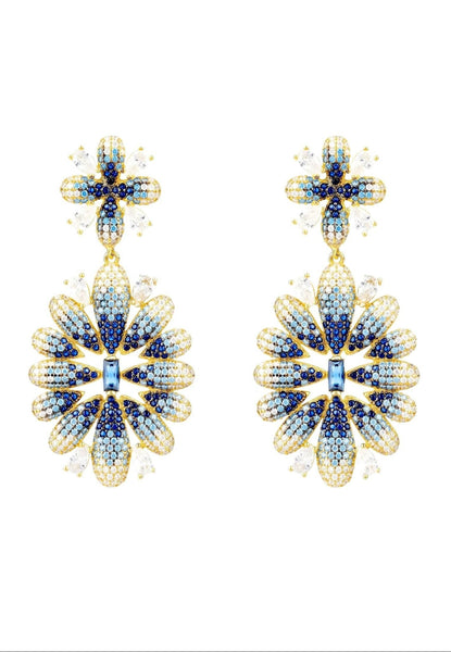 Latelita London Babylon Flower Drop Earrings Gold Blue