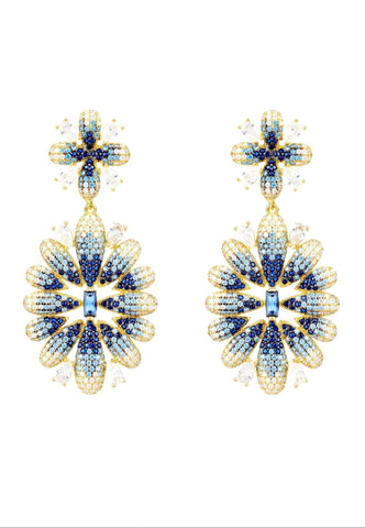 Latelita London Babylon Flower Drop Earrings Gold Blue