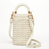 SUSU Elsa Basket Weave Leather Shoulder Bag Off-White