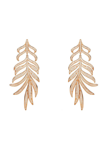 Latelita London Feathered Leaf Statement Drop Earrings Rosegold