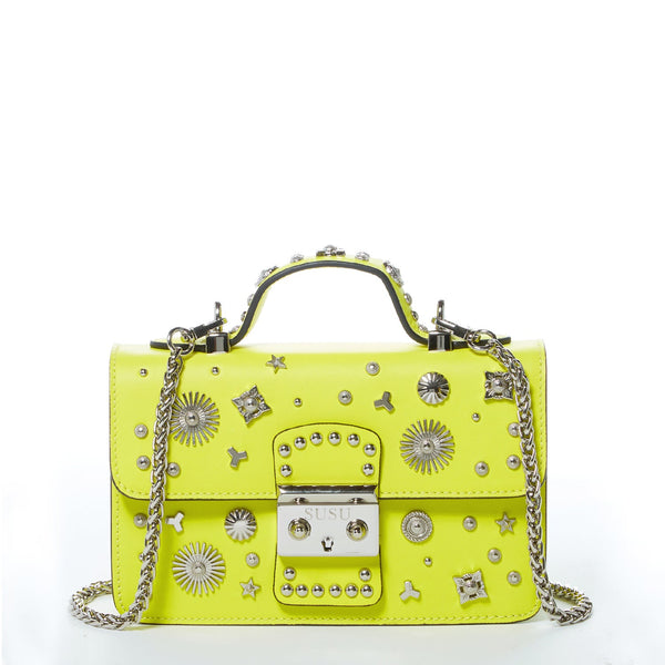 SUSU The Hollywood Bright Yellow Studded Leather Crossbody Bag