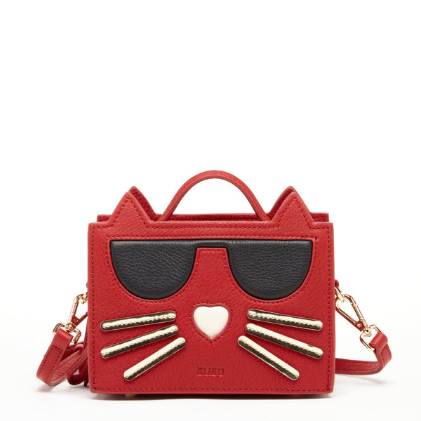 SUSU Leather Cat Bag Red Crossbody