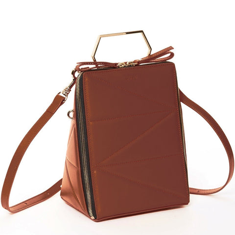 SUSU Heidi Brown Leather Convertible Backpack Shoulder Bag