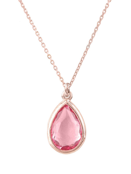 Latelita London Pisa Mini Teardrop Necklace Rosegold Pink Tourmaline