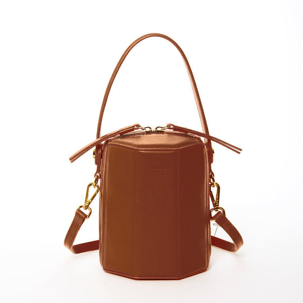 SUSU Harper Amber Brown Leather Bucket Shoulder Bag