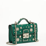 SUSU The Hollywood Studded Leather Crossbody Bag Ever green