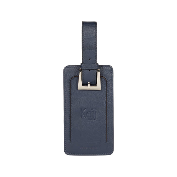 K0006DB | Luggage tag in genuine full grain leather with light grain. Blue colour. Adjustable strap. Dimensions: 12 x 6.5 x 1 cm - Packaging: Rigid bottom/lid gift box-0
