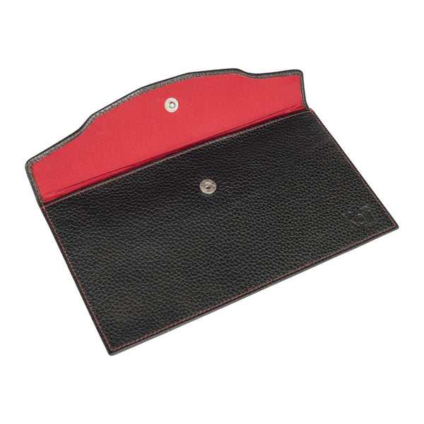 K0034AB | Flat envelope in genuine full grain leather, dollar grain - Black colour. Closure flap with automatic button. Dimensions: 22.5 x 12.5 x 0.5 cm - Packaging: TNT bag-0