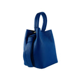 RB1006CH | Bucket Bag with Clutch in Genuine Leather Made in Italy. Shoulder bag with shiny gold metal lobster clasp attachments - Royal Blue - Dimensions: 16 x 14 x 21 cm + Handle 13 cm-0