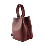 RB1006X | Bucket Bag with Clutch in Genuine Leather Made in Italy. Shoulder bag with shiny gold metal lobster clasp attachments - Bordeaux color - Dimensions: 16 x 14 x 21 cm + Handle 13 cm-2