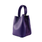 RB1006Y | Bucket Bag with Clutch in Genuine Leather Made in Italy. Shoulder bag with shiny gold metal lobster clasp attachments - Purple color - Dimensions: 16 x 14 x 21 cm + Handle 13 cm-2