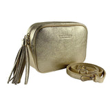 RB1007AS | Women's shoulder bag in genuine leather Made in Italy. Removable shoulder strap. Attachments with shiny gold metal snap hooks - Gold color - Dimensions: 20 x 15 x 7 cm-2