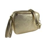 RB1007AS | Women's shoulder bag in genuine leather Made in Italy. Removable shoulder strap. Attachments with shiny gold metal snap hooks - Gold color - Dimensions: 20 x 15 x 7 cm-0