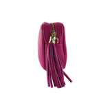 RB1007BE | Women's shoulder bag in genuine leather Made in Italy. Removable shoulder strap. Attachments with shiny gold metal snap hooks - Fuchsia color - Dimensions: 20 x 15 x 7 cm-4